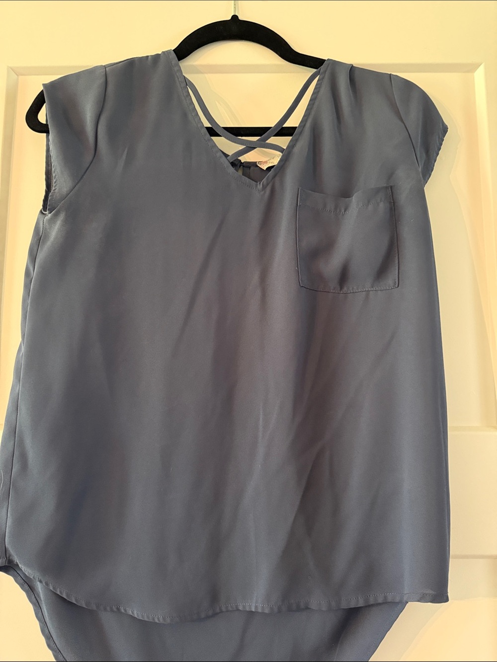 Pink Rose Slate Blue V‑Neck Crisscross Back Camisole with Pocket